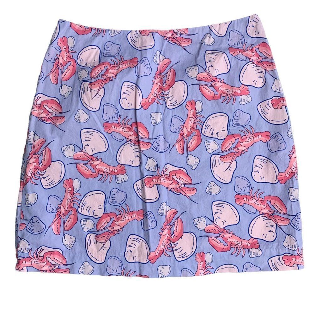 Vineyard Vines Lobster Print Mini Skirt 6 Blue Pink A Line Fully Lined Zipper